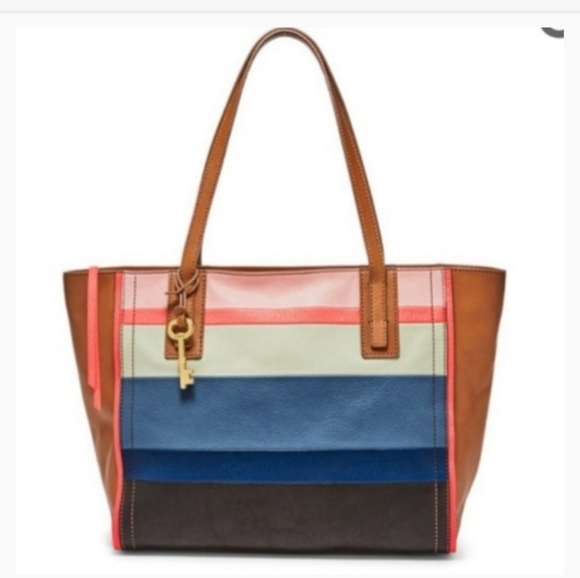 Fossil Handbags - Fossil Emma Leather Tote Bright Stripe